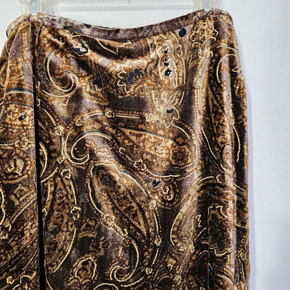 Coldwater Creek Bohemian Brown Paisley Burnout Velvet Midi Skirt Size M - Picture 5 of 9